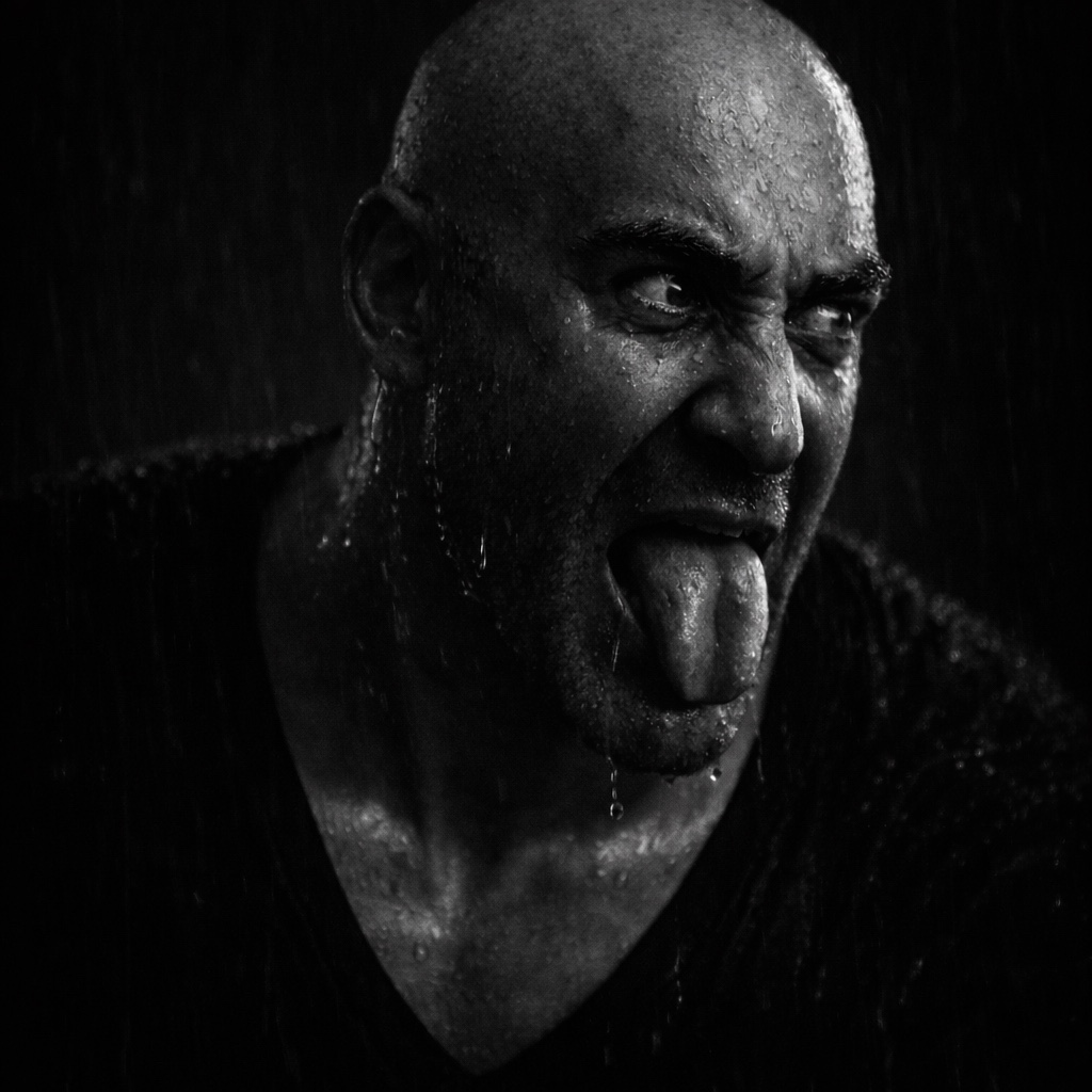 Black-and-white portrait expressing the raw intensity of physical effort
